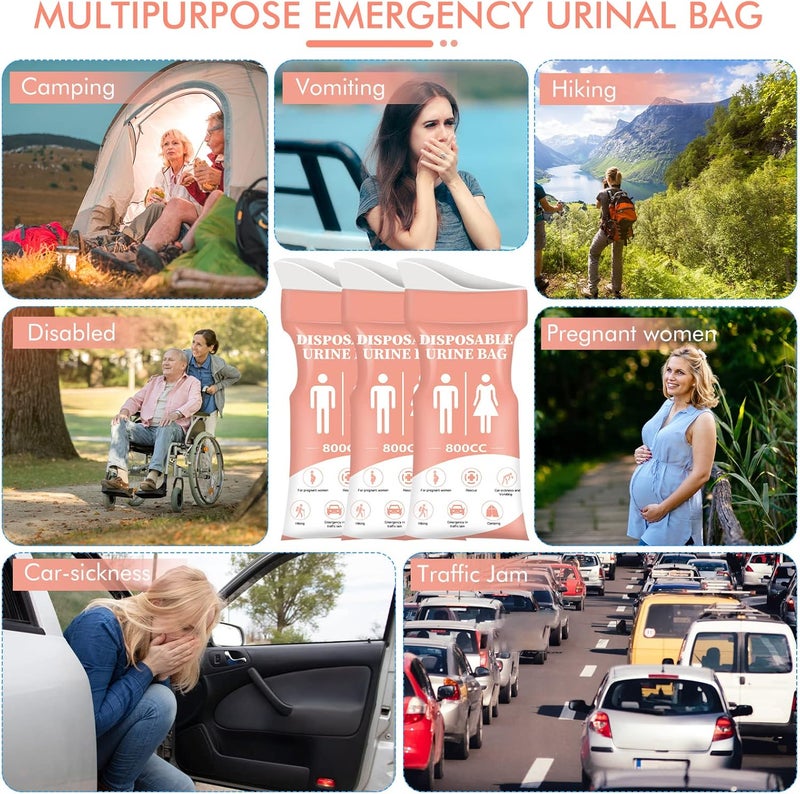 DIBBATU Disposable Urine Bag, 12/24 PCS Pee Bags for Travel for Women/Men, 800ML Emergency Portable Urinal Bag and Vomit Bags, Unisex Urinal Bag for Camping, Traffic Jams, Pregnant, Patient - Image 2